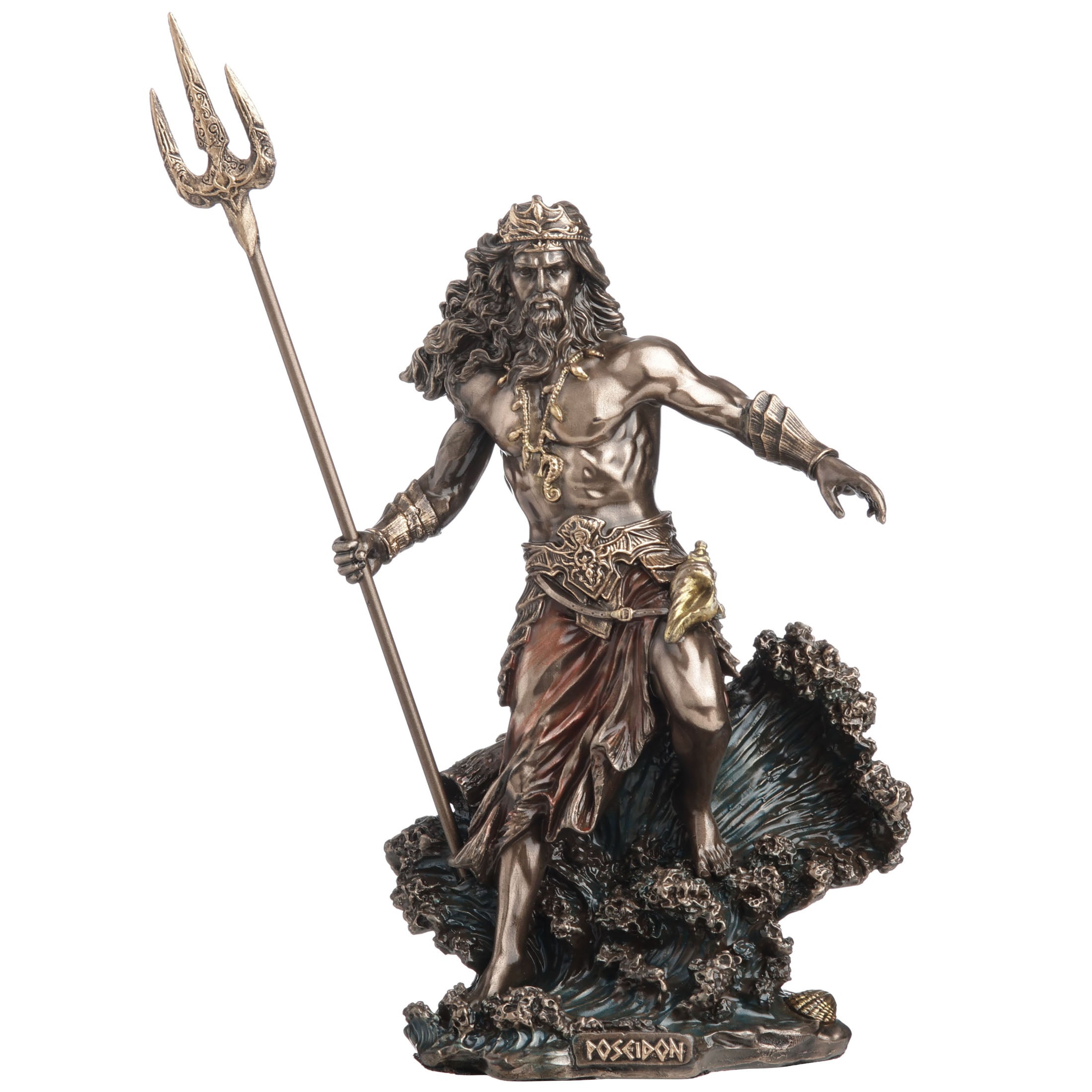 Poseidon Holding Trident Standing on Waves Figurine