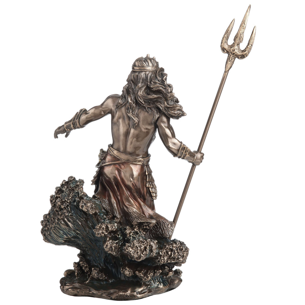 Poseidon Holding Trident Standing on Waves Figurine