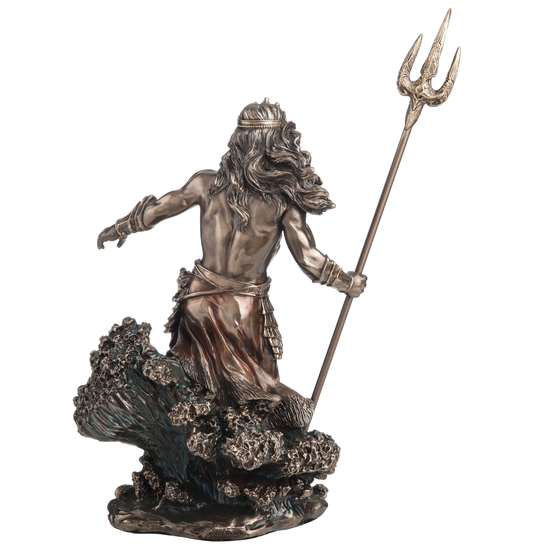 Poseidon Holding Trident Standing on Waves Figurine