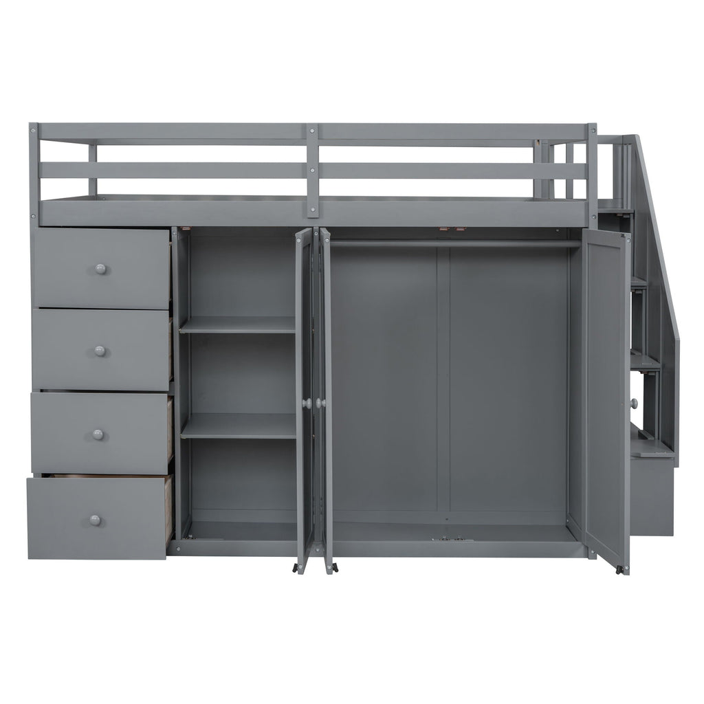 Loft Bed With Built In Wardrobes, Cabinets And Drawers