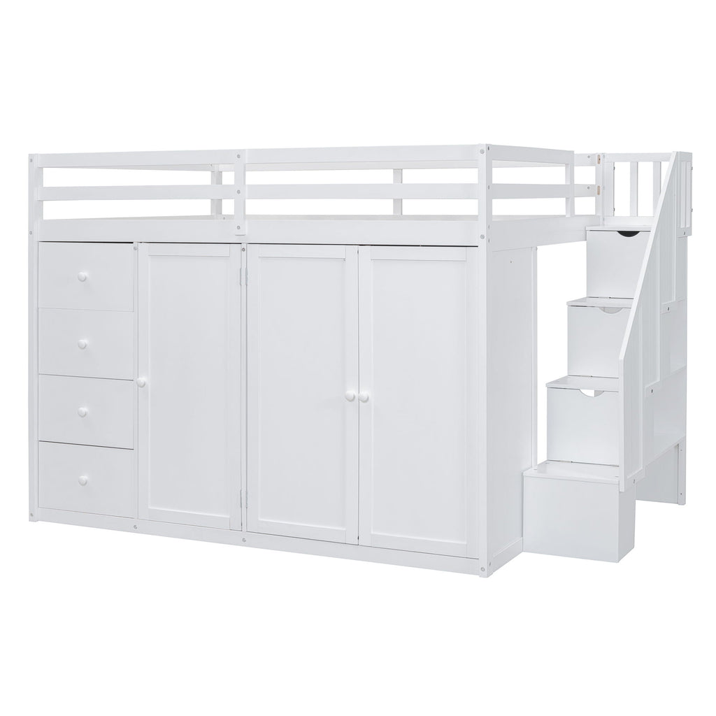 Loft Bed With Built In Wardrobes, Cabinets And Drawers